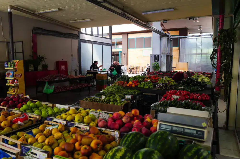 Vibrant display of fresh vegetables and fruits